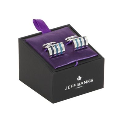 Jeff Banks Designer blue tone stripe rectangle cufflinks