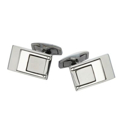 Silver layered rectangular cufflinks