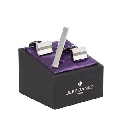 Jeff Banks Silver tie bar and cufflinks set
