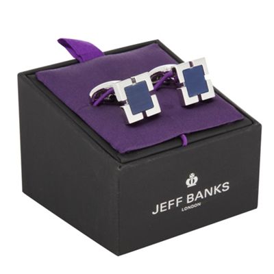 Jeff Banks Designer navy blue and silver square cufflinks