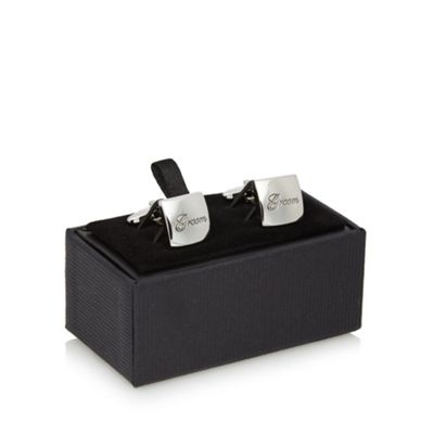 Silver Groom engraved square cufflinks