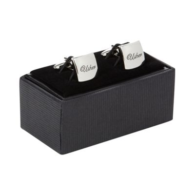 Silver Usher engraved square cufflinks