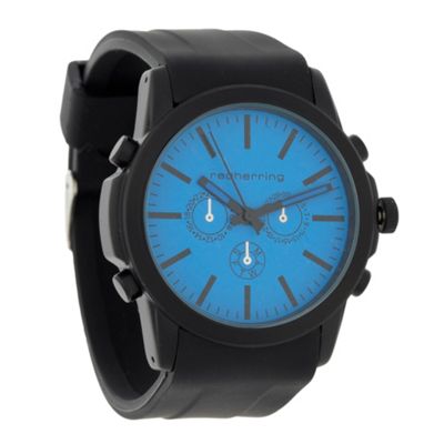 Men's blue & black silicone strap mock-chronograph dial watch