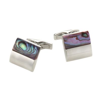 Silver square abalone stone cufflinks                                                                                           