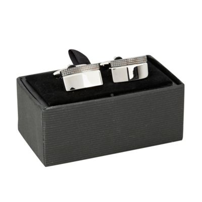 Silver two tone checked border cufflinks                                                                                        
