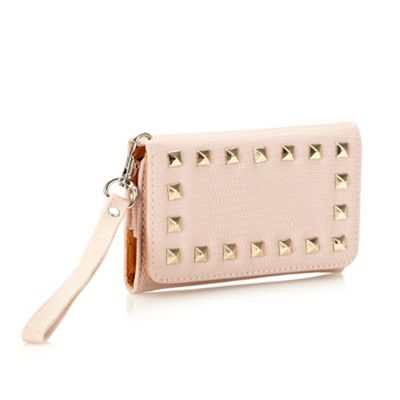 Pink studded mock croc wallet case                                                                                              