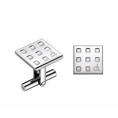 Silver coloured grid cufflinks