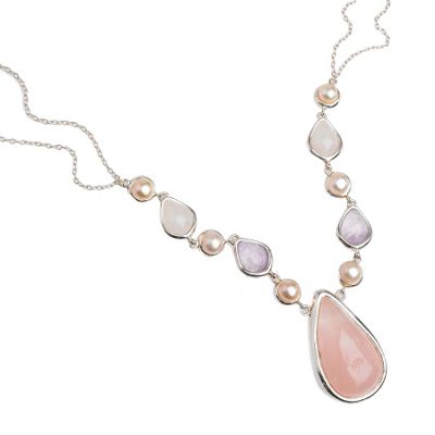 Vicenza Sterling silver pink stone drop necklace