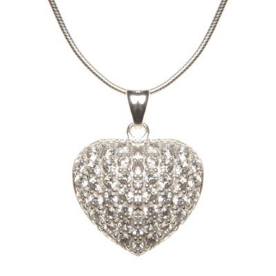 Designer sterling silver pave puff heart pendant