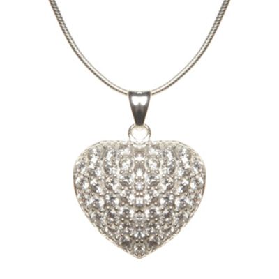 Designer sterling silver pave puff heart pendant