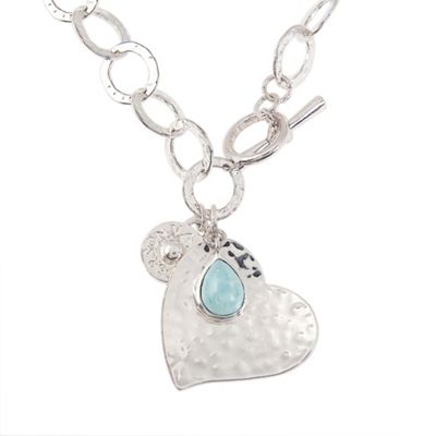 Sterling silver hammered heart necklace