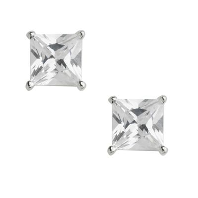 Sterling silver square diamante stud earrings