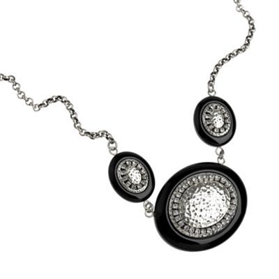 Black & silver coloured diamante oval necklace