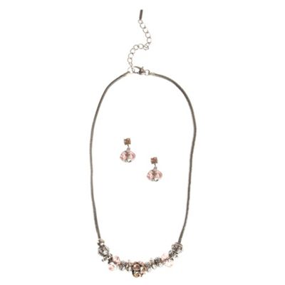 Light pink painted glass charm necklace and earring set