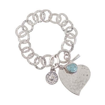Sterling silver hammered heart charm bracelet