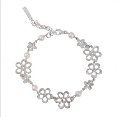 Sterling silver flower and pearl bracelet
