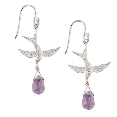 Sterling silver and amethyst bird earrings