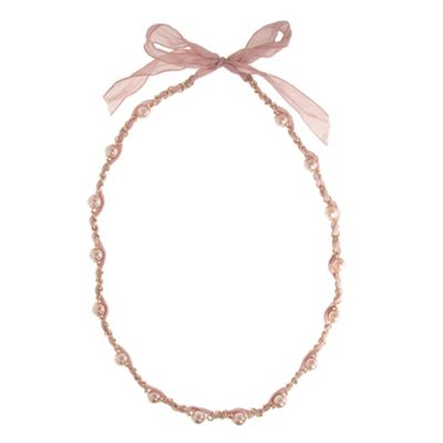 Light pink pearl and chain long necklace