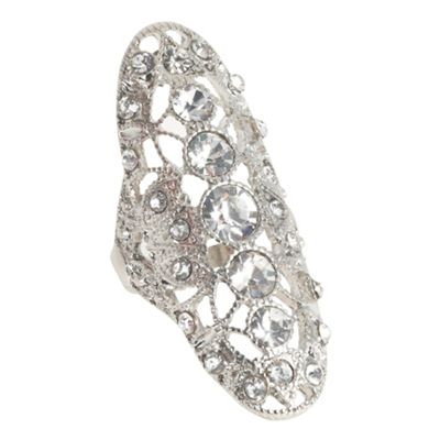 Silver Long Diamante Ring - Debenhams