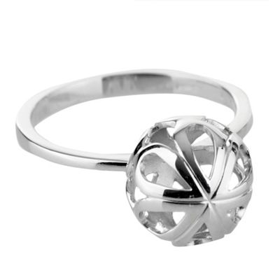 Small sterling silver flower cage ball ring