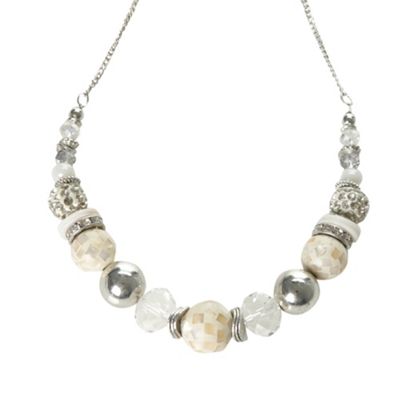 White Pave And Faceted Bead Necklace                                                                                            