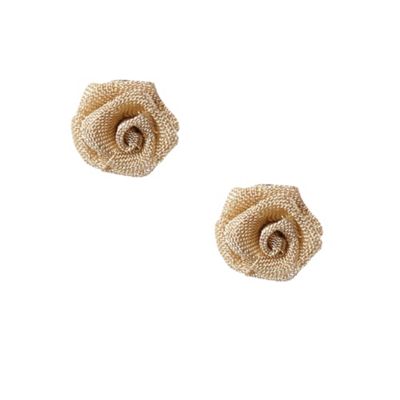 Designer Gold Mesh Rose Stud Earrings                                                                                           