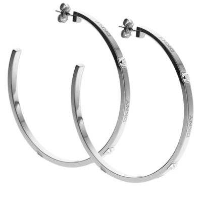 Silver coloured logo and diamante hoop earrings