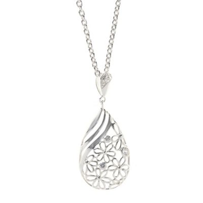 Sterling silver flower and wave pendant necklace