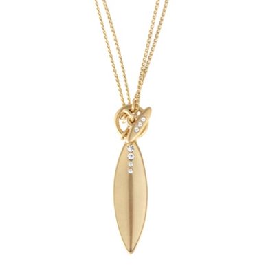Gold double chain diamante leaf necklace                                                                                        