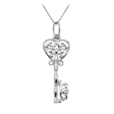 Silver Filagree Heart Key Pendant                                                                                               