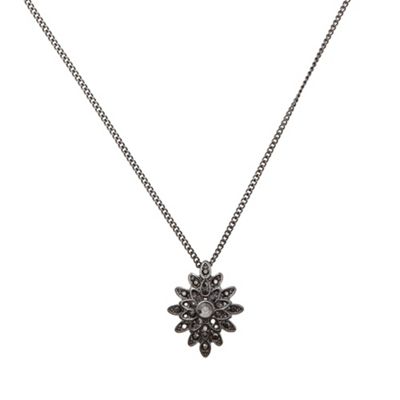 Gunmetal Star Flower Pendant Necklace                                                                                           