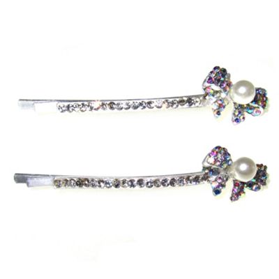 Silver Diamante Bow Hair Slides                                                                                                 