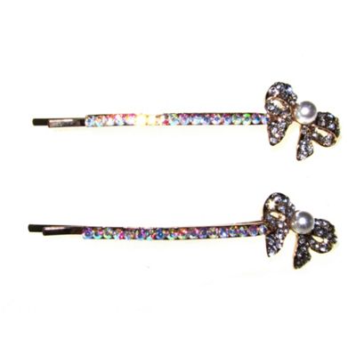 Gold Diamante Bow Hair Slides                                                                                                   