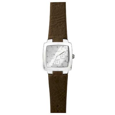 Men's silver coloured chronograph dial with brown strap watch