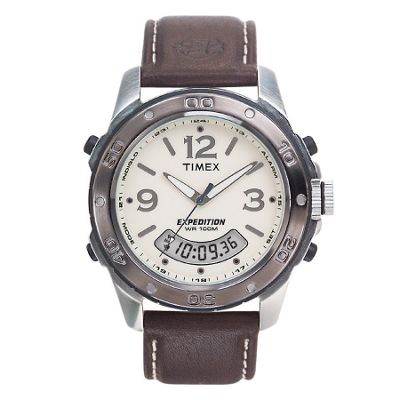 Timex Brown round dial brown leather strap watch