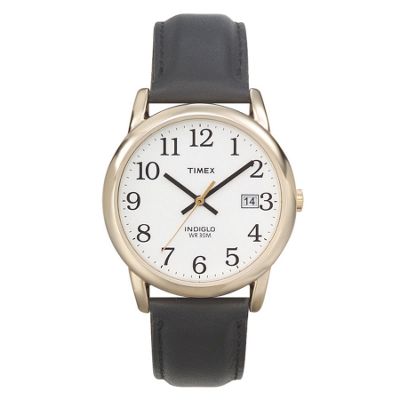 Timex Black round dial, white face and black leather