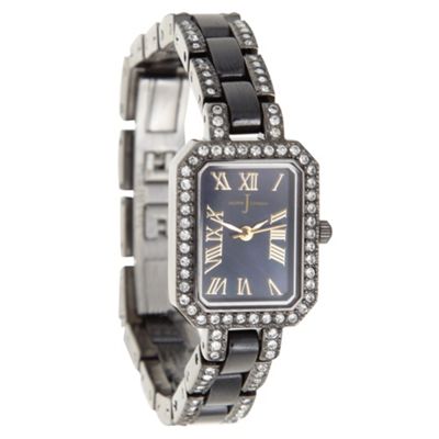 Women's black diamante square case watch