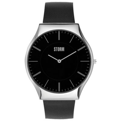 Storm Silver coloured round black dial mesh bracelet