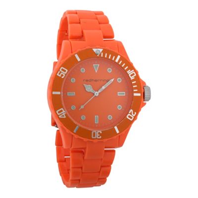 Orange round face resin bracelet watch