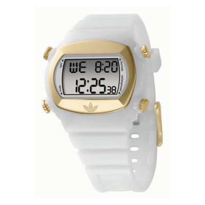 White gold plated bezel digital watch by Adidas