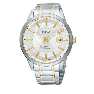 Pulsar Mens two tone round dial bracelet watch