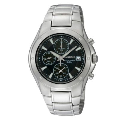Silver coloured black chronograph dial watch