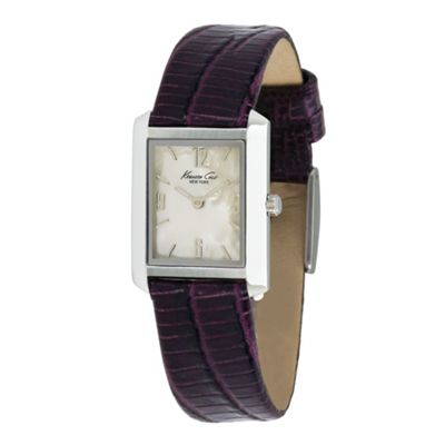 Purple leather strap mother of pearl dial watch