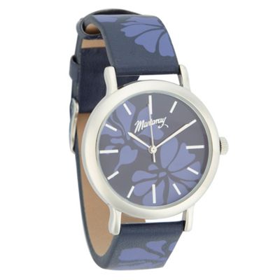 Womens navy floral printed watch