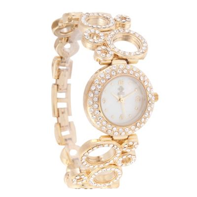 Gold multi circle strap watch