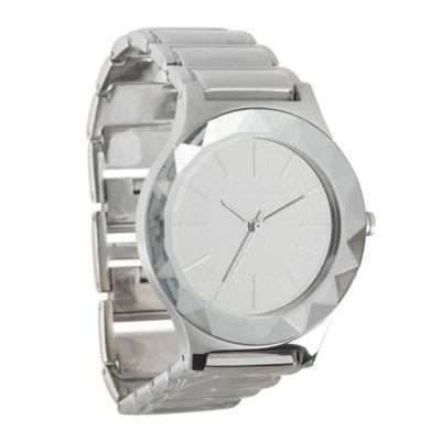 Womens silver facet lens bracelet watch