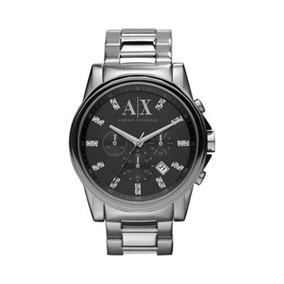 Armani Exchange Men's dark silver stone watch- at Debenhams