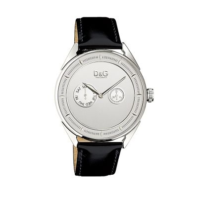 Silver coloured round dial leather strap watch