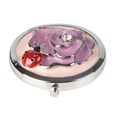 Pink rose and ladybird compact mirror