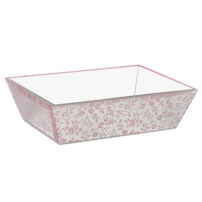 Pink flower print mirrored tray